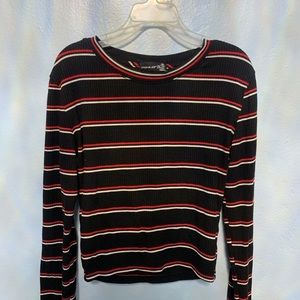 black, white & red striped shirt